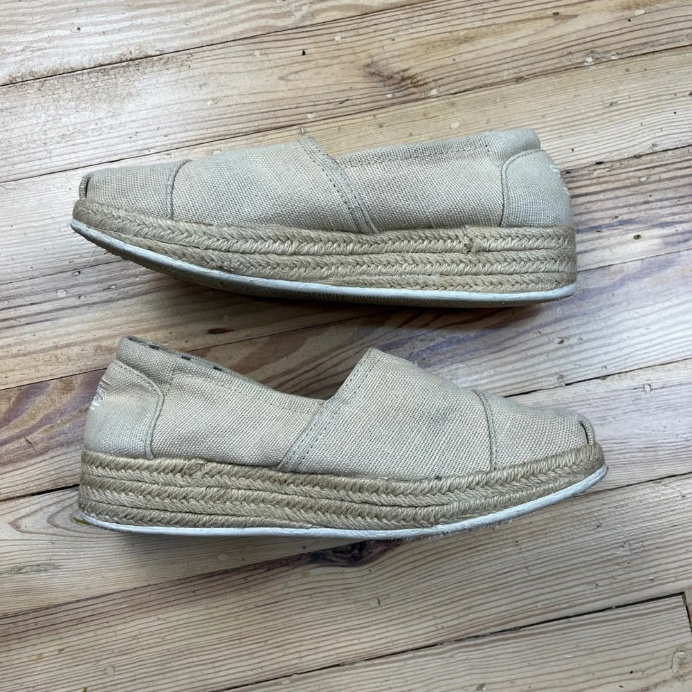 Skechers BOBS Highlights 2.0 Natural Canvas Espadrille Platform Shoes 8 boho tan